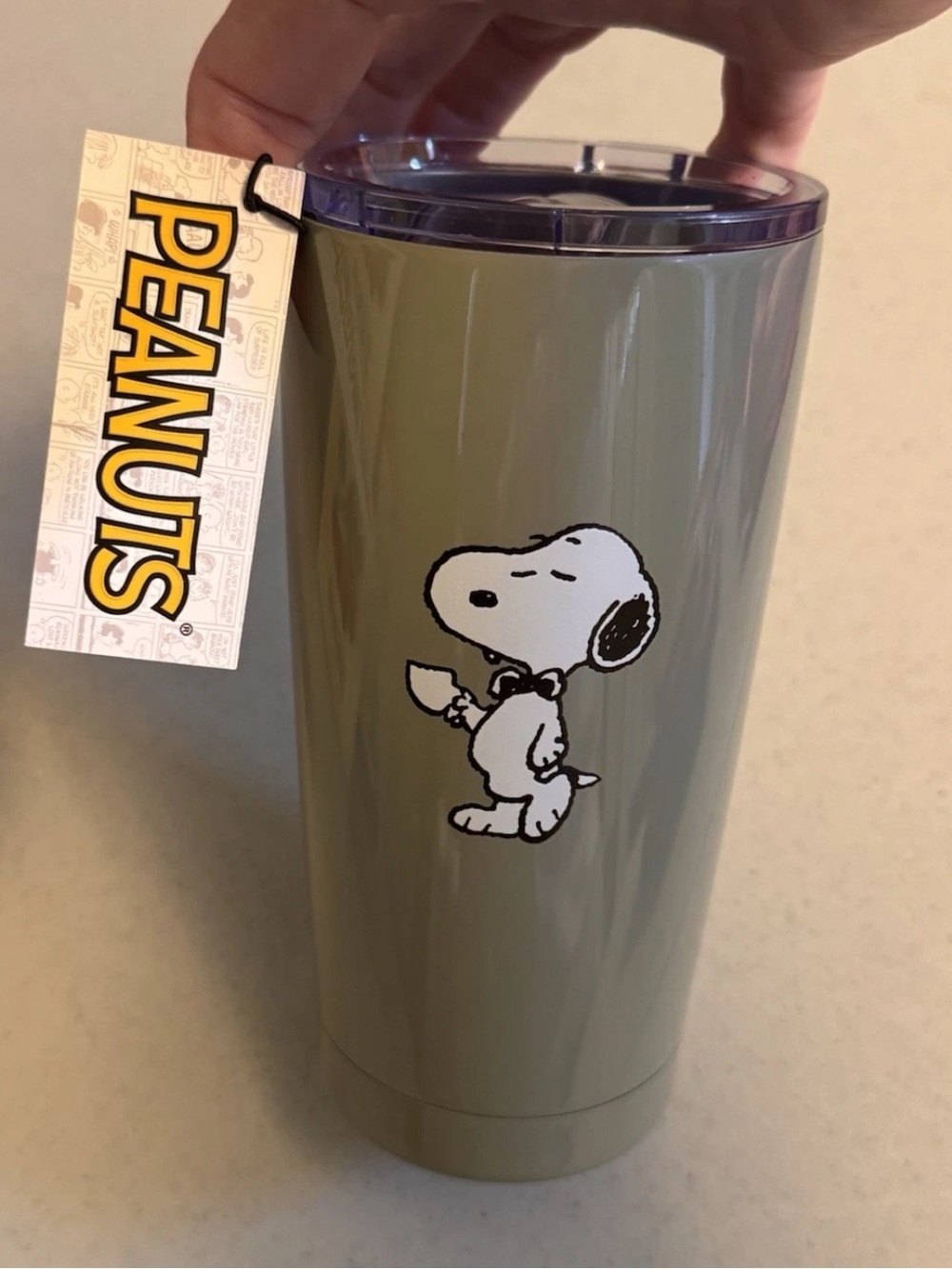 Peanuts Olive Green Snoopy Thermal Travel Tumbler with Lid